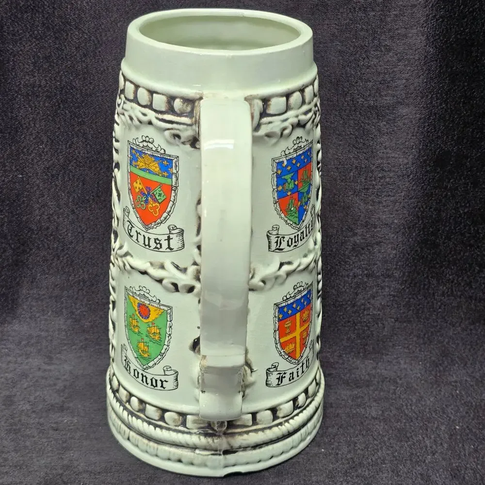 Vintage Colorful Crests Loyalty Trust Faith & Honor Ceramic Beer Stein